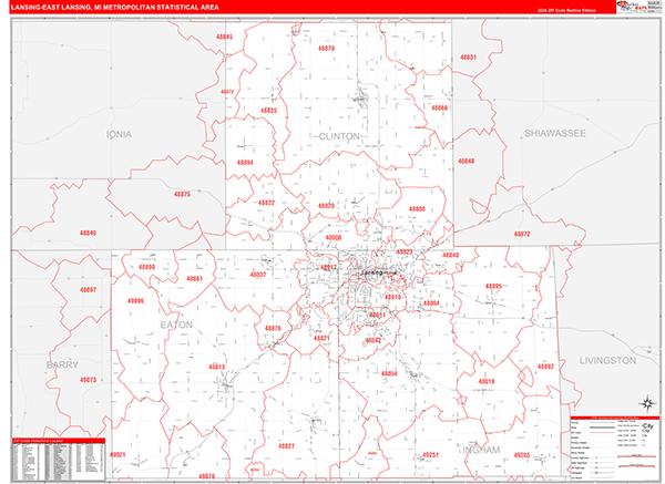 Lansing-East Lansing Metro Area Wall Map